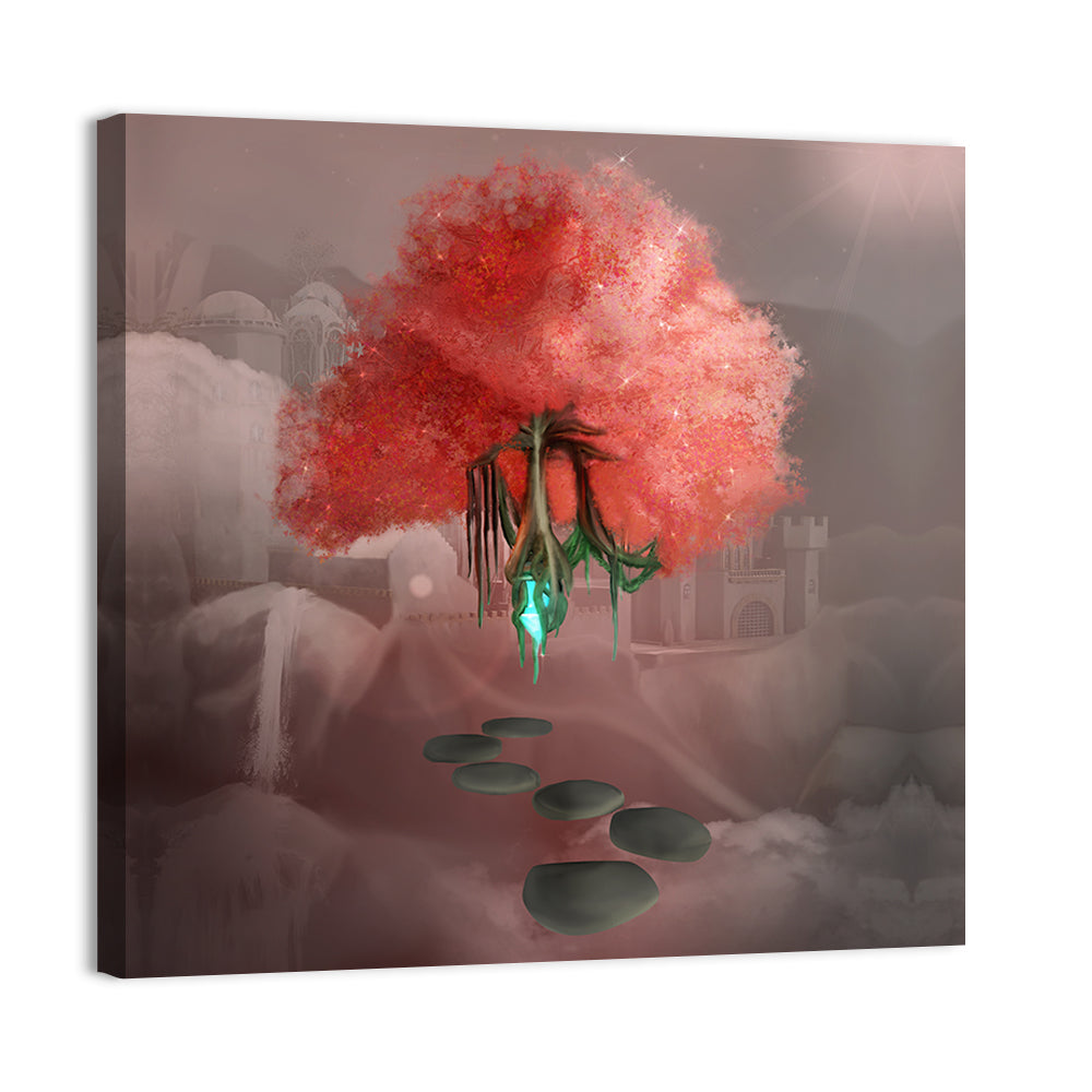 Floating Pink Tree Over Stone Path Wall Art