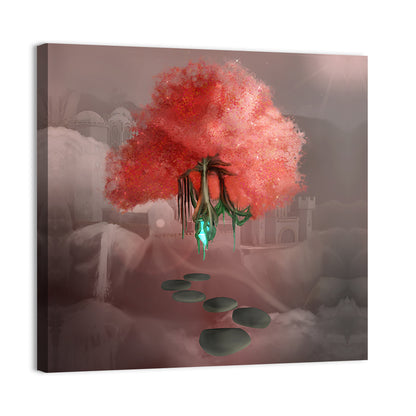 Floating Pink Tree Over Stone Path Wall Art