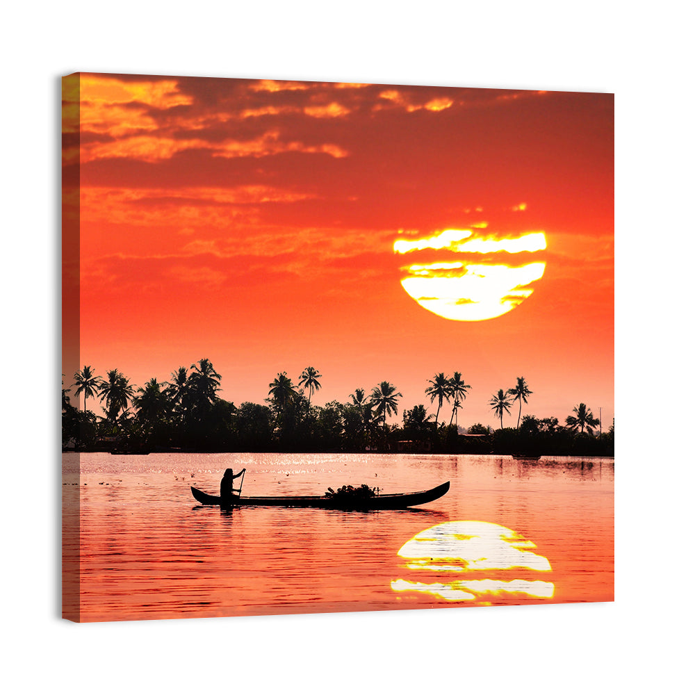 Boat and Fisherman Silhouette Wall Art