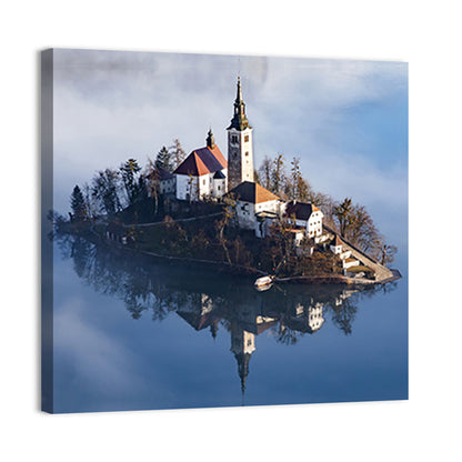 Lake Bled In Early Morning With Fog Wall Art