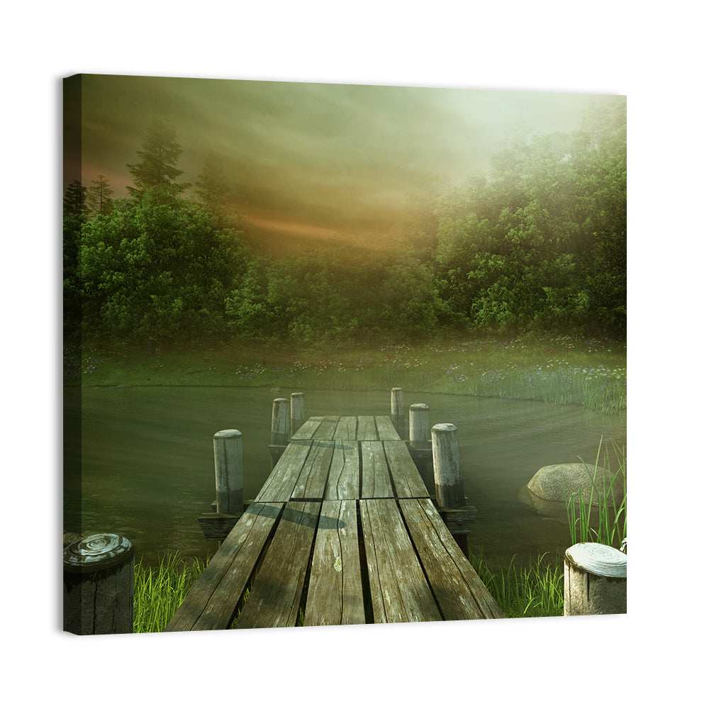 Wooden Jetty on Misty Lake Wall Art