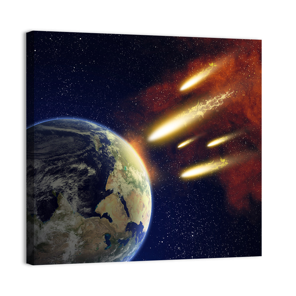 Earth and Flying Asteroids Wall Art