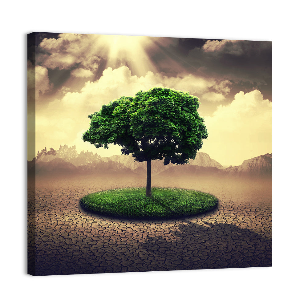 Circular Grass Oasis with Lone Tree Wall Art