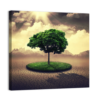 Circular Grass Oasis with Lone Tree Wall Art