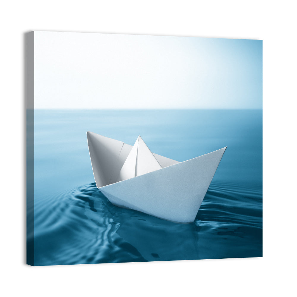 Paper Sailboat on Blue Water Wall Art