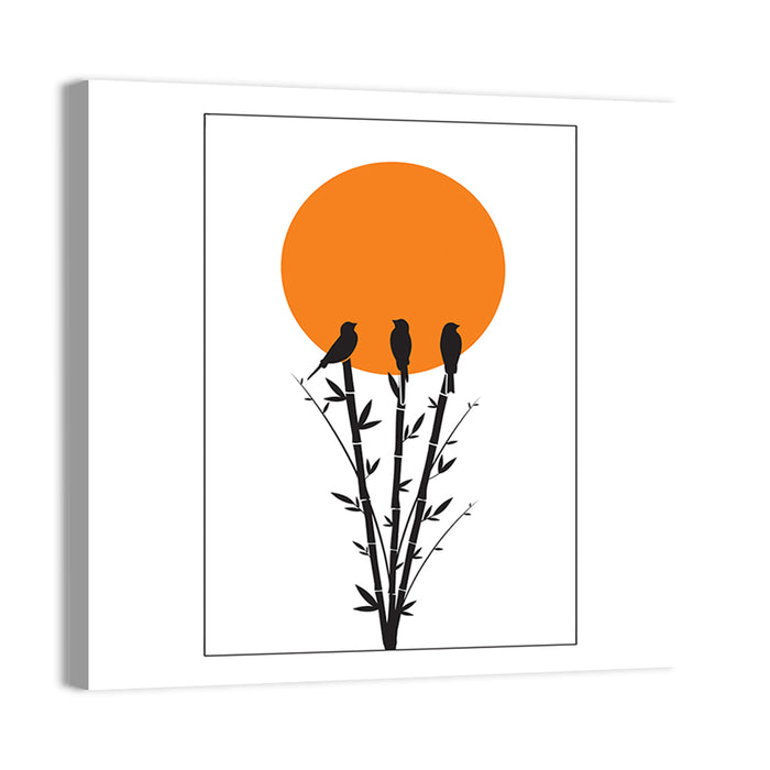 Bamboo and Birds Silhouette Wall Art as a canvas print