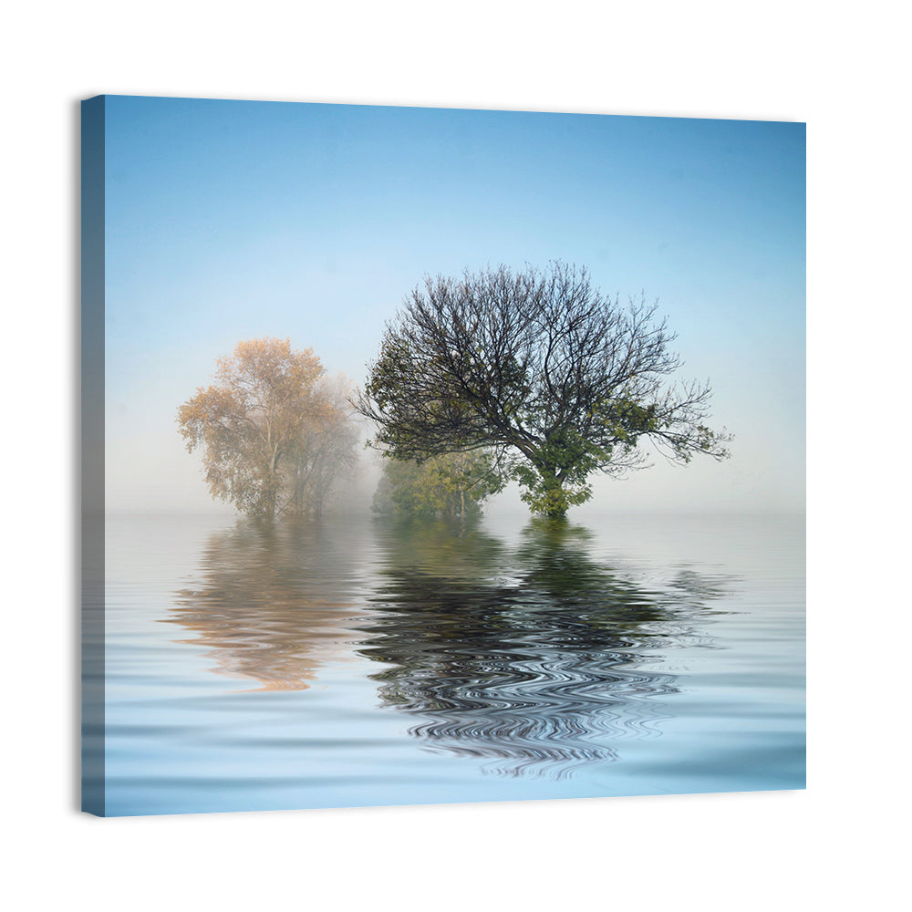 Misty Lake Reflection Wall Art