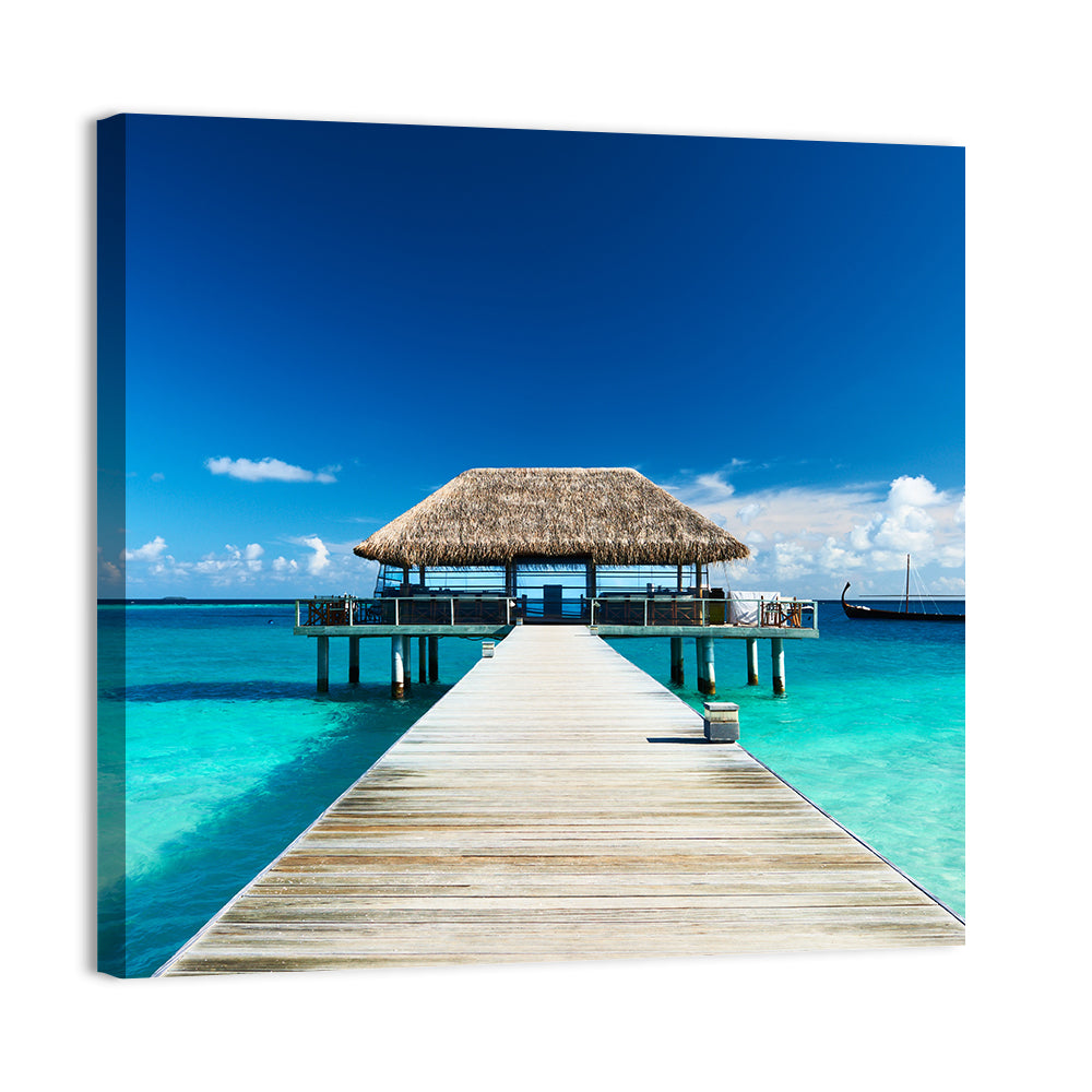 Maldives Wooden Jetty Over Turquoise Water Wall Art