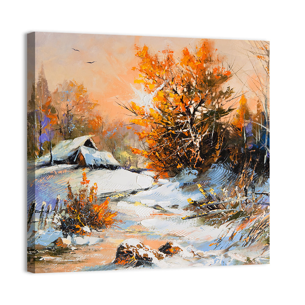 Winter Cottage Landscape Wall Art