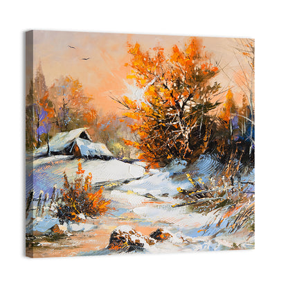 Winter Cottage Landscape Wall Art