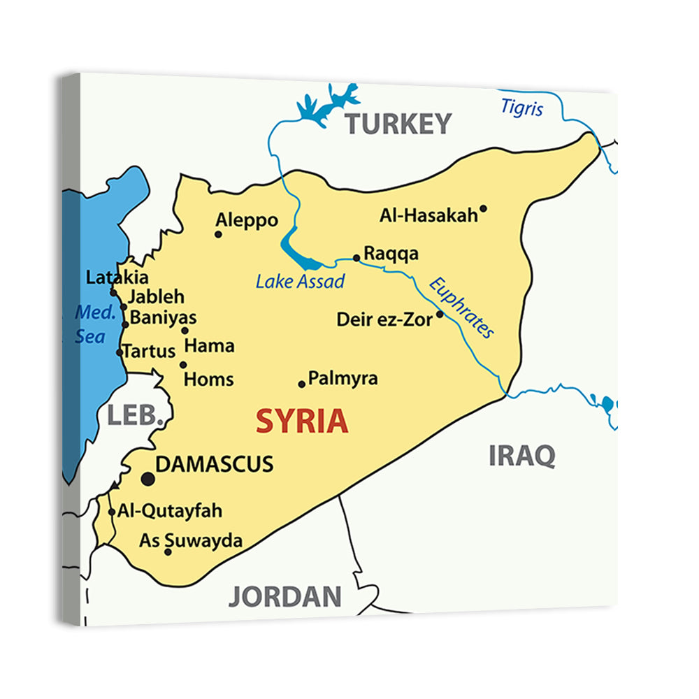 Map of Syria Wall Art, canvas print, square