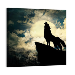 Wolf Howling To Full Moon Wall Art