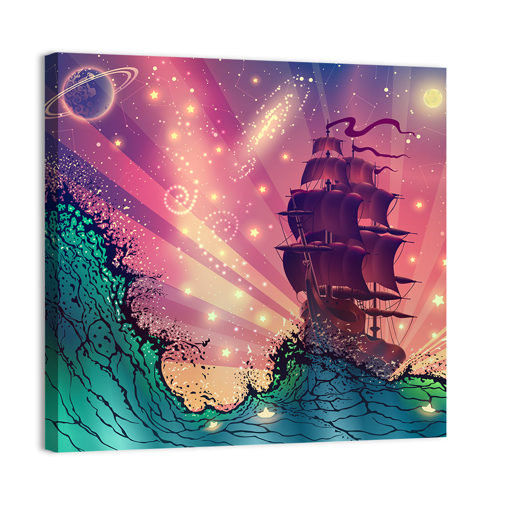Tall Ship on Cosmic Waves Wall Art