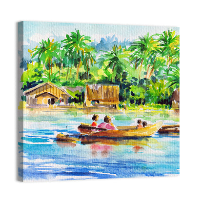 Boat in Tropical Village Wall Art