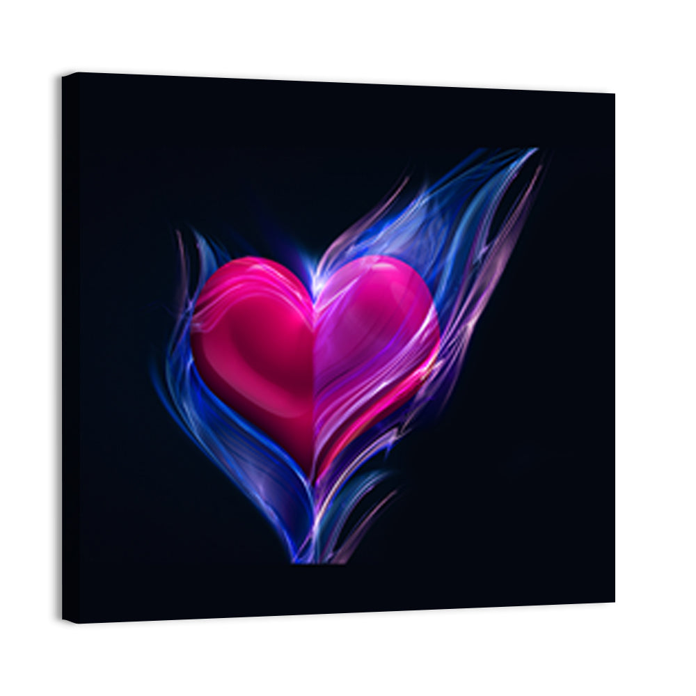 Glowing Pink Heart in Blue Flame Wall Art