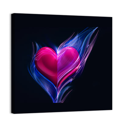Glowing Pink Heart in Blue Flame Wall Art