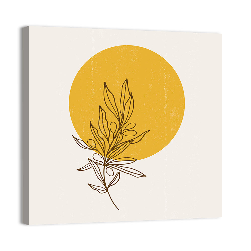 Olive Branch Sun Line Wall Art, canvas print, square