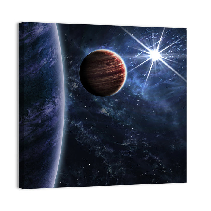Blue Planet Closeup with Starburst Wall Art as a canvas print
