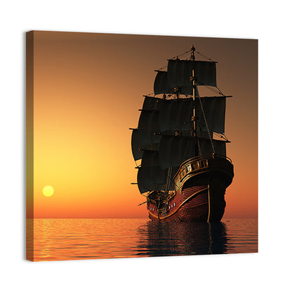 Sailing Ship at Golden Sunset Wall Art