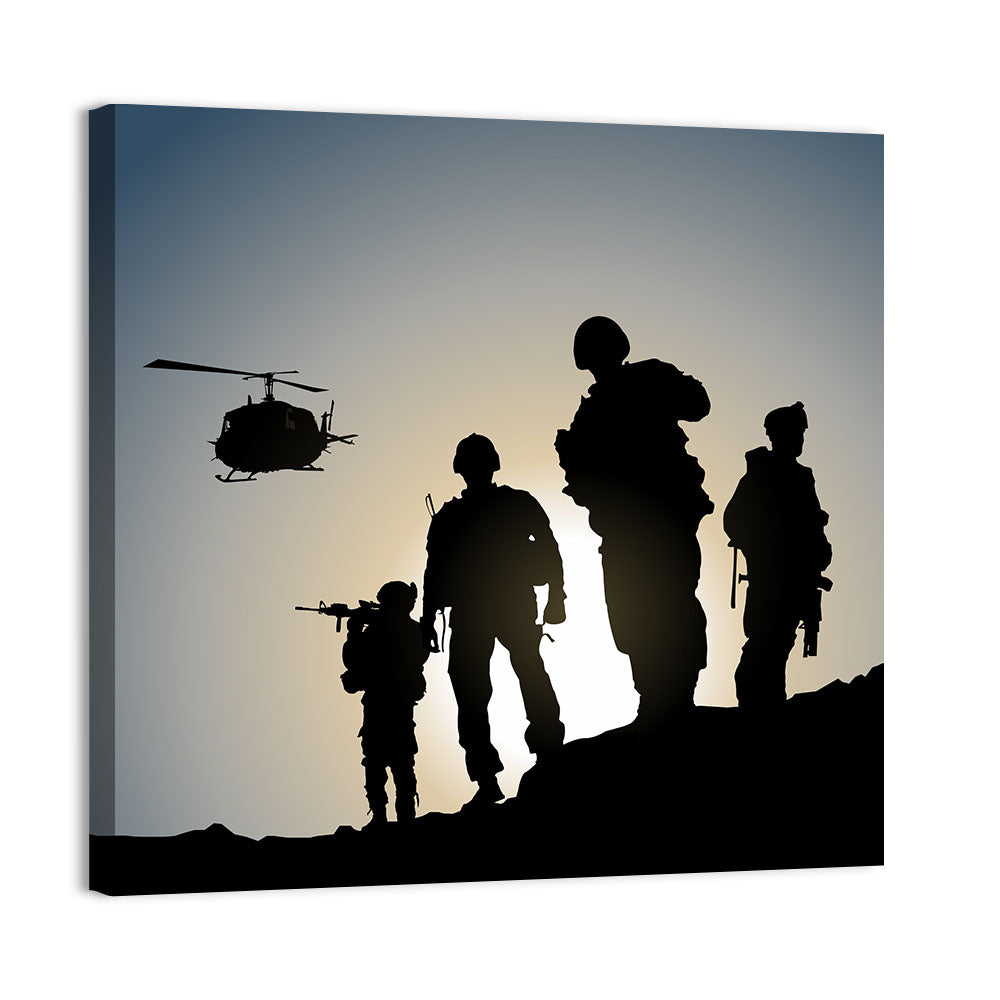 Soldiers on Ridge with Helicopter Wall Art
