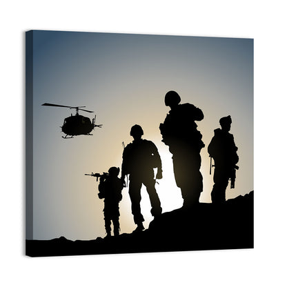 Soldiers on Ridge with Helicopter Wall Art