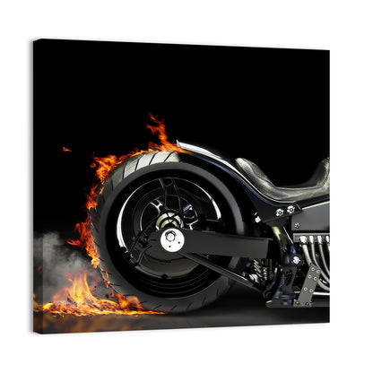 Motorcycle Burnout with Flames Wall Art