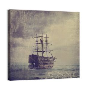 Old Pirate Ship In The Sea Wall Art