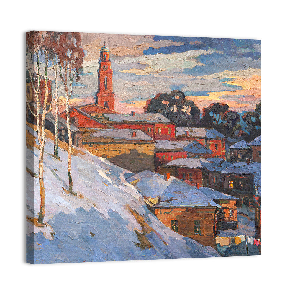 Winter Cityscape at Sunset Wall Art