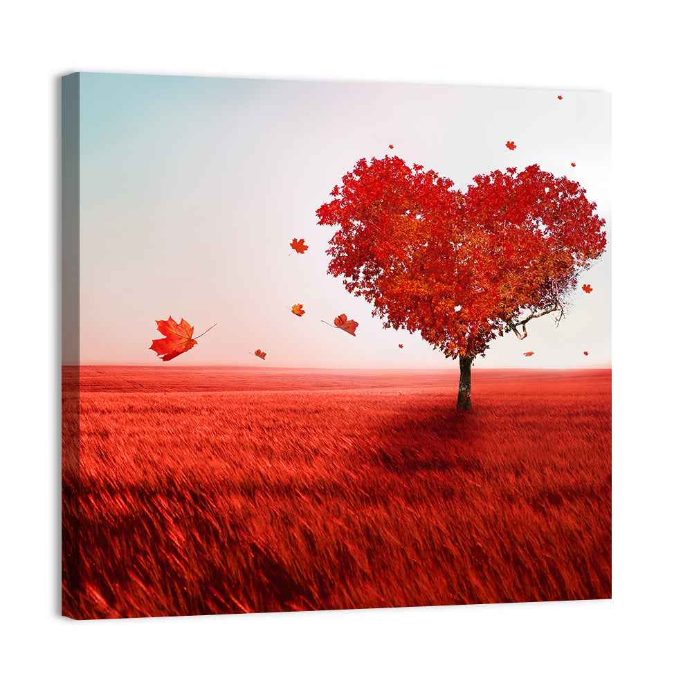 Heart-shaped Tree in Red Field Wall Art