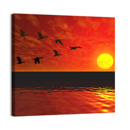 Ducks at Sunset Silhouette Wall Art