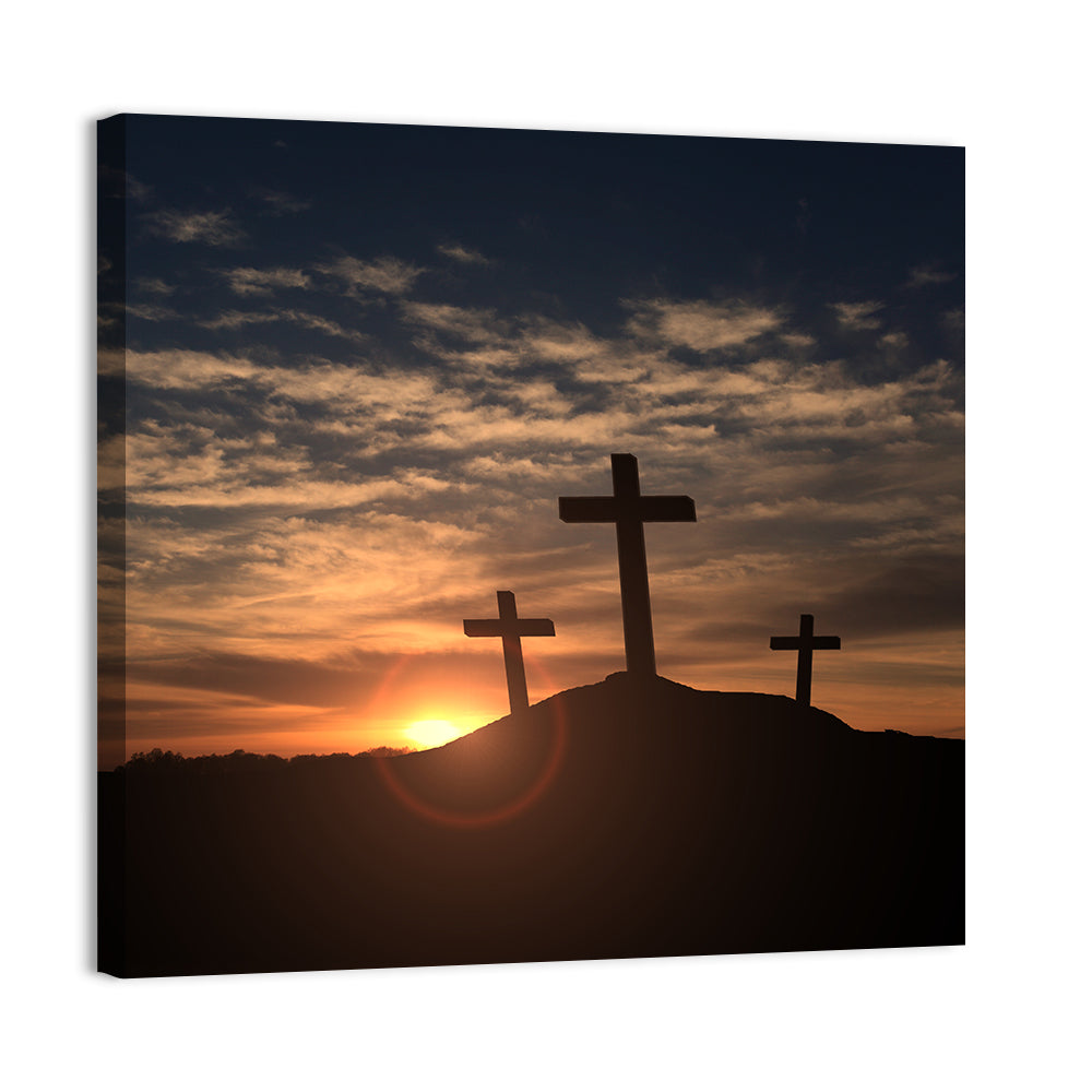 Three Crosses at Golden Sunset Wall Art