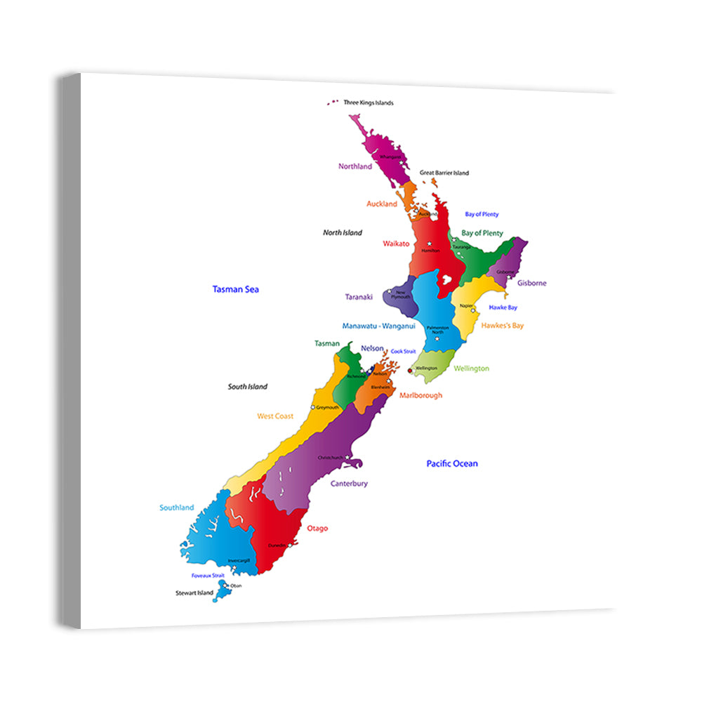 New Zealand Map Wall Art, canvas print, square