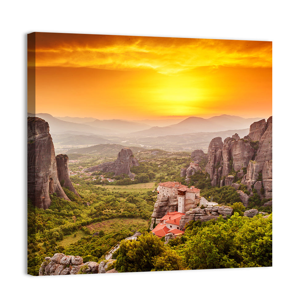 Meteora Roussanou Monastery Sunset Greece Wall Art