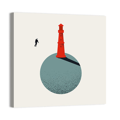 Red Lighthouse on Planet Wall Art