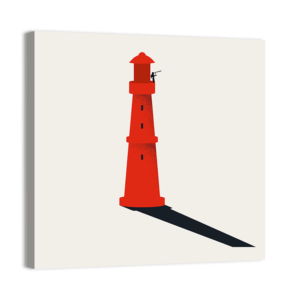 Red Lighthouse with Telescope Silhouette Wall Art