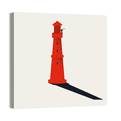 Red Lighthouse with Telescope Silhouette Wall Art
