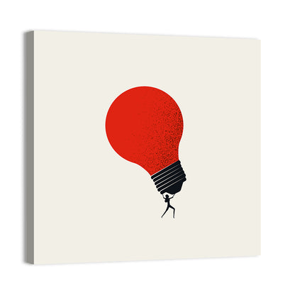 Person Holding Red Lightbulb Wall Art