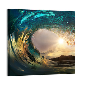 Ocean Surfing Wave Sunset Wall Art