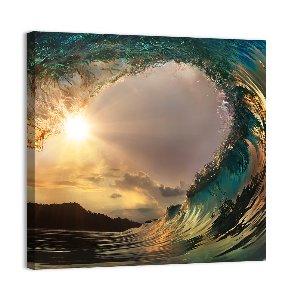 Surfing Barrel at Sunset Wall Art
