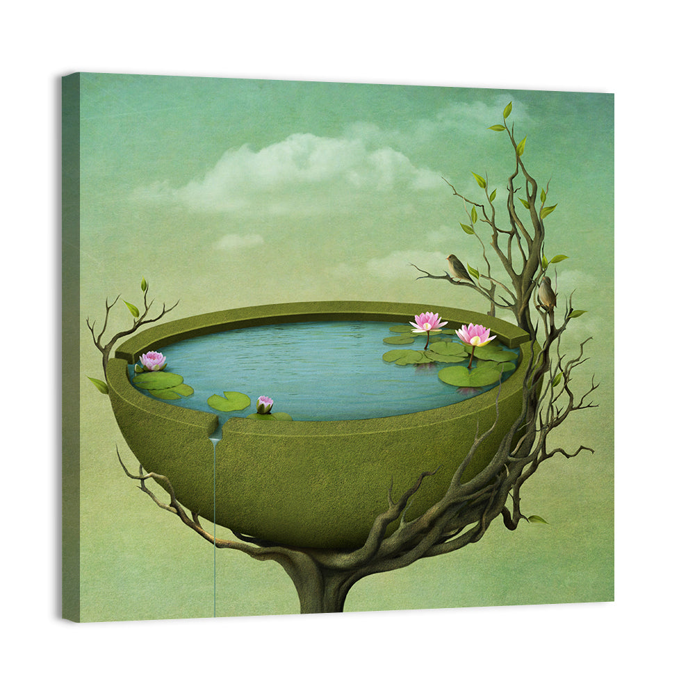 Surreal Tree Basin with Water Lilies Wall Art