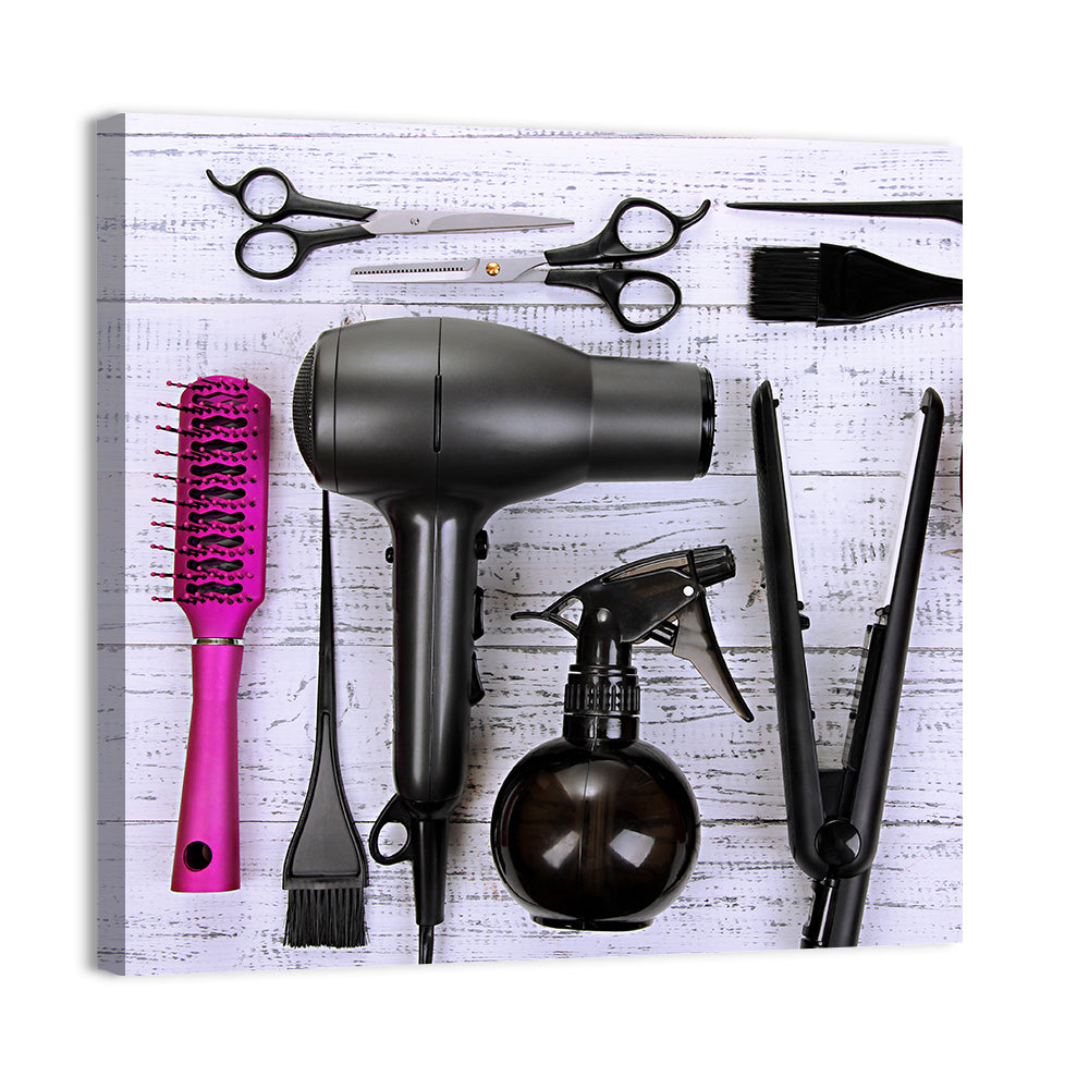 Hair Styling Tools Flat Lay Wall Art