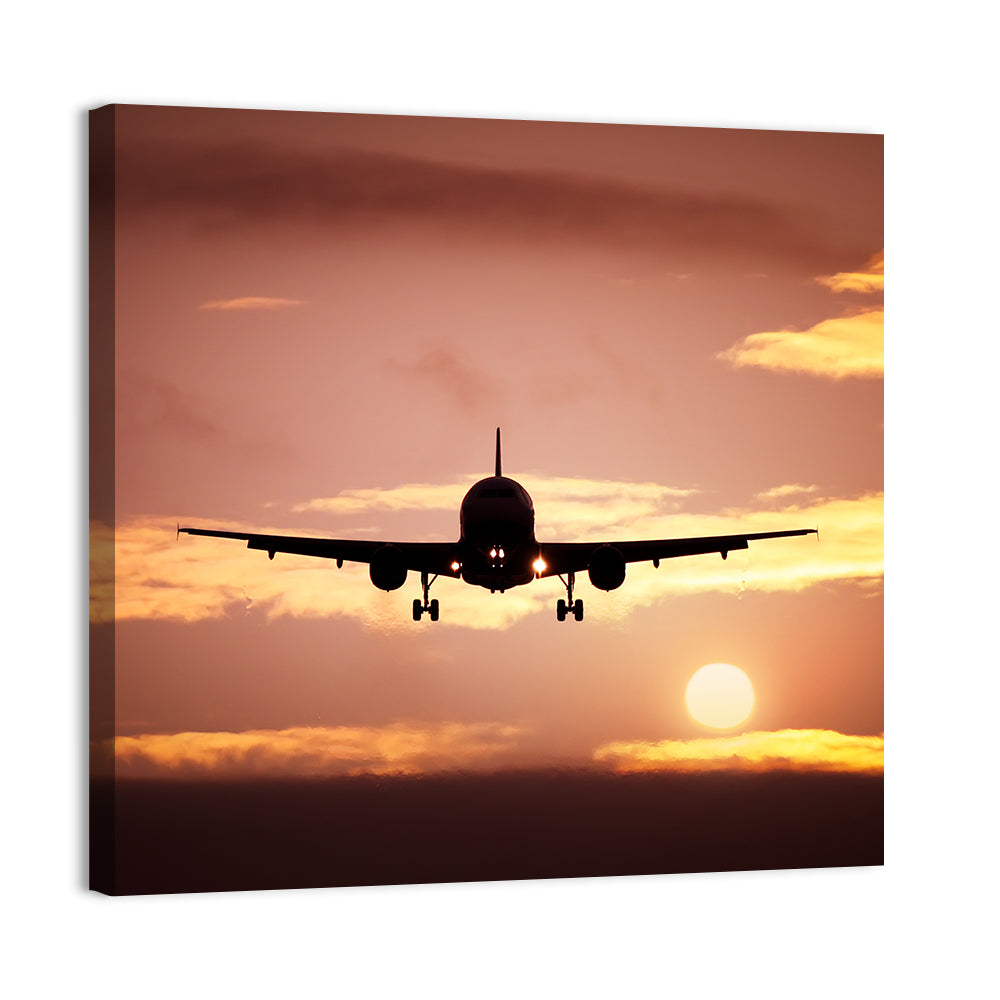 Airplane with Landing Gear at Sunset Wall Art