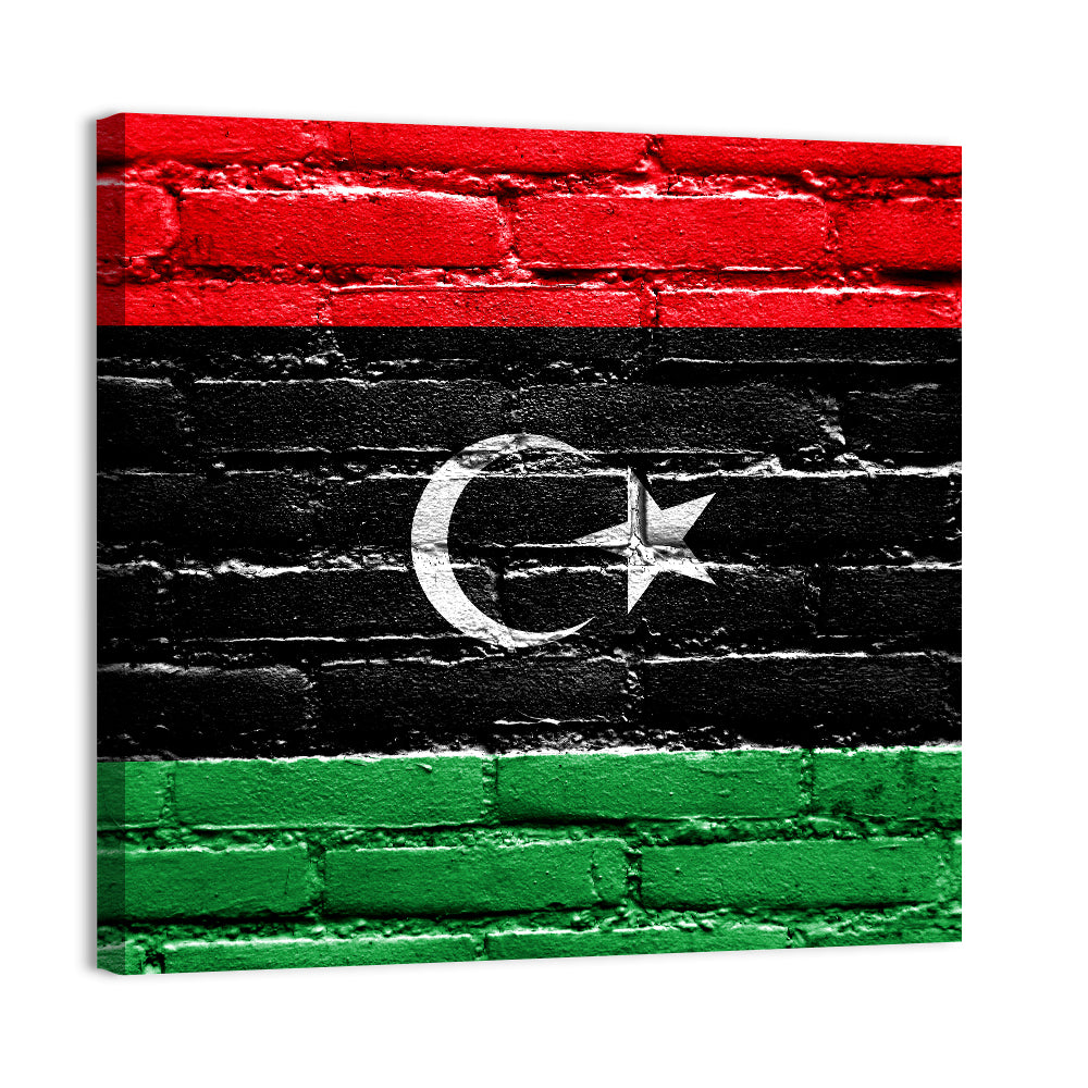 Libyan Flag on Distressed Brick Wall Art