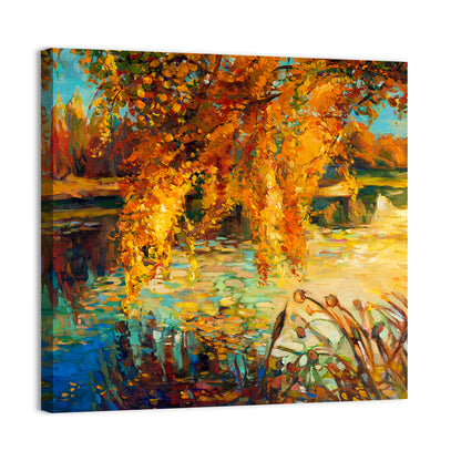 Autumn Lake with Weeping Willow Wall Art