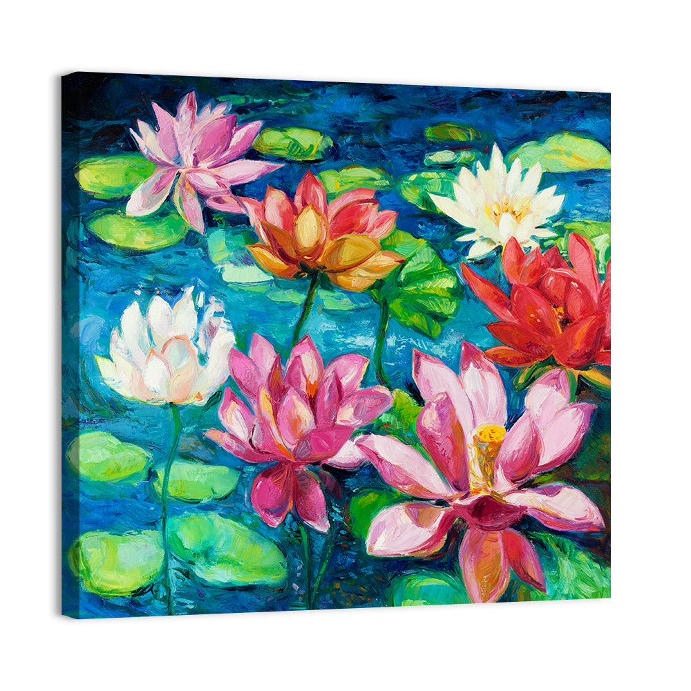 Overhead Lotus Pond Painting Wall Art, canvas print, square