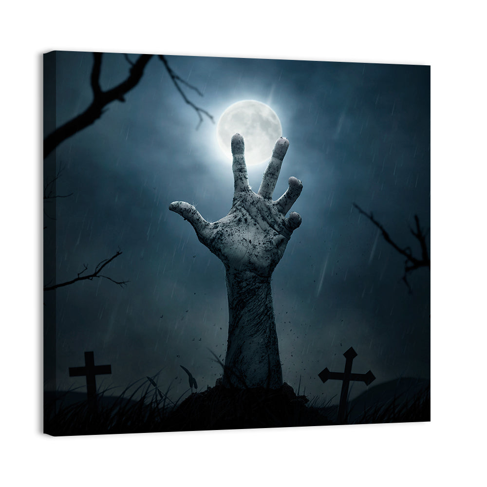 Rising Zombie Hand Under Moonlight Wall Art