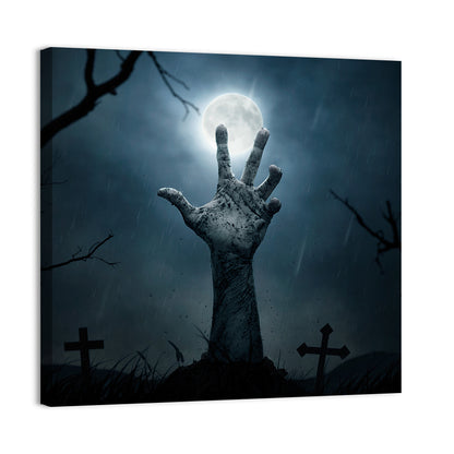 Rising Zombie Hand Under Moonlight Wall Art