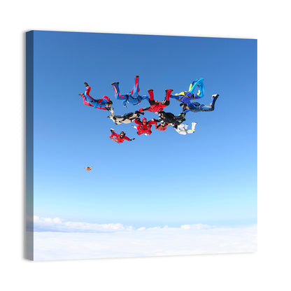 Skydiving Formation Over Clouds Wall Art