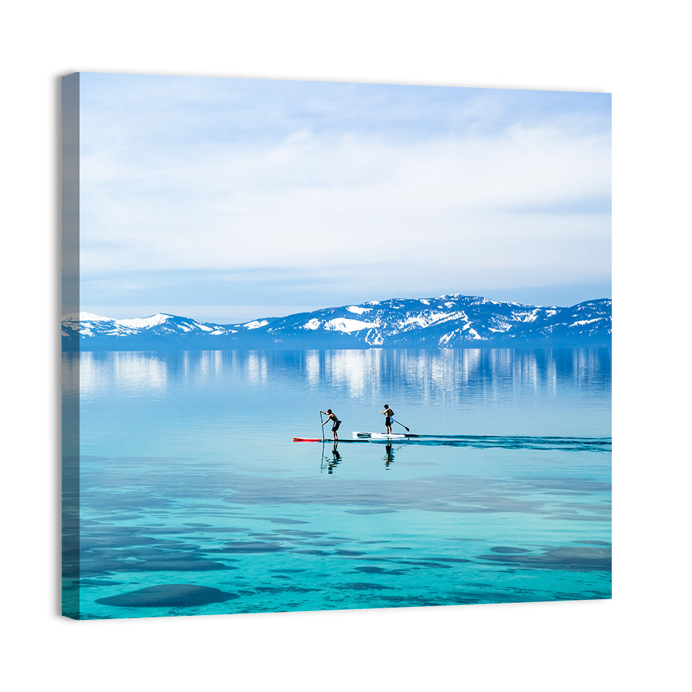Two Paddleboarders on Mountain Lake Wall Art