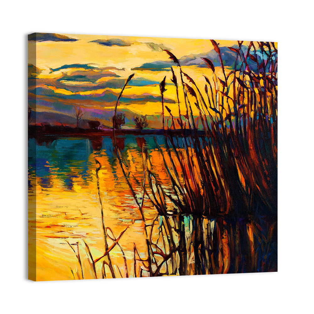 Sunset Lake with Reeds Wall Art